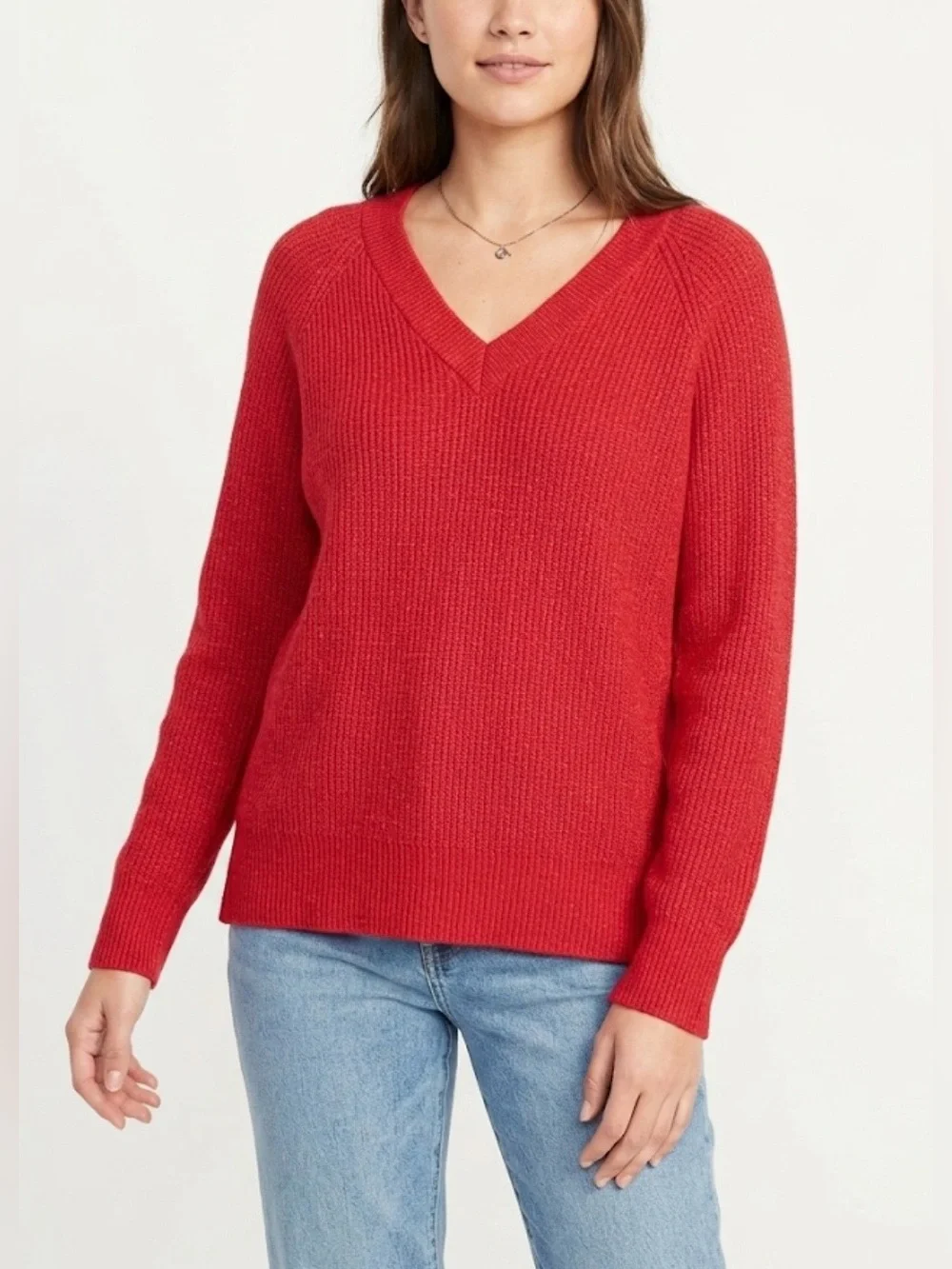 Old Navy Women's Bright Red V-Neck Sweater Size Large